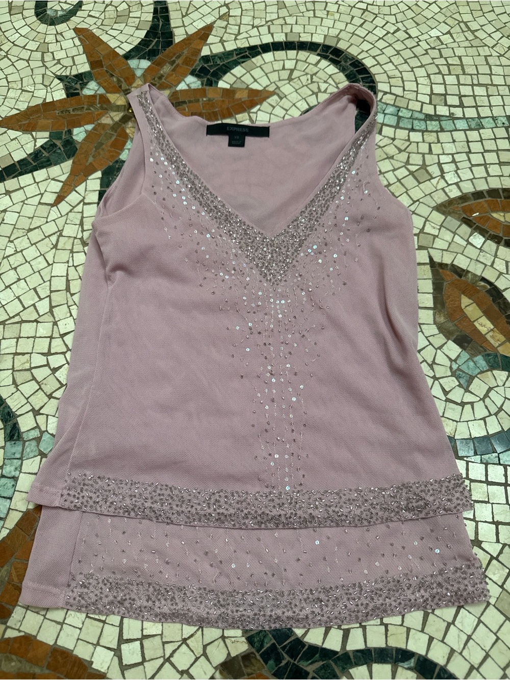 Express Dusty Pink Embellished V-Neck Sleeveless Top